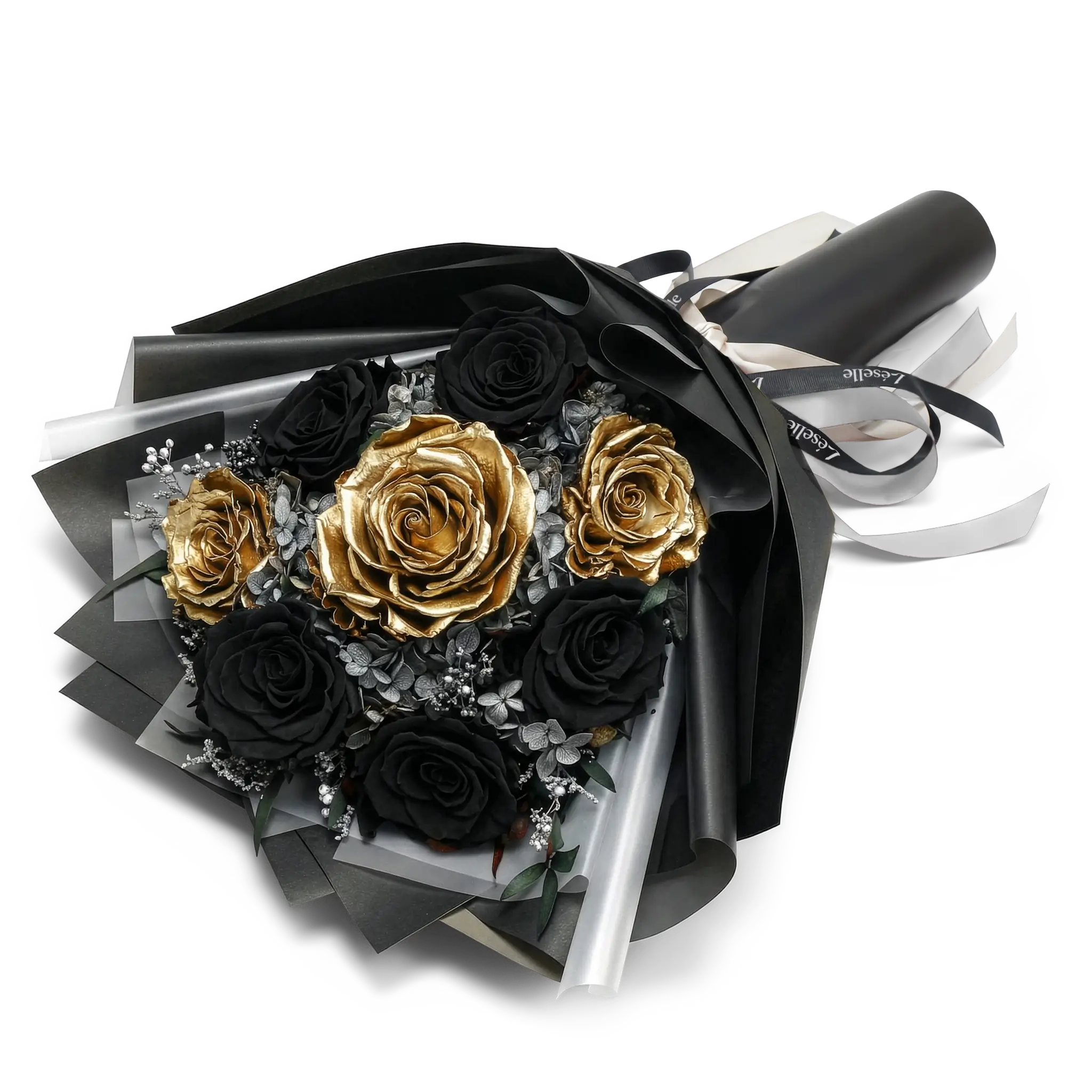 Obsidian & Gold Preserved Rose Bouquet