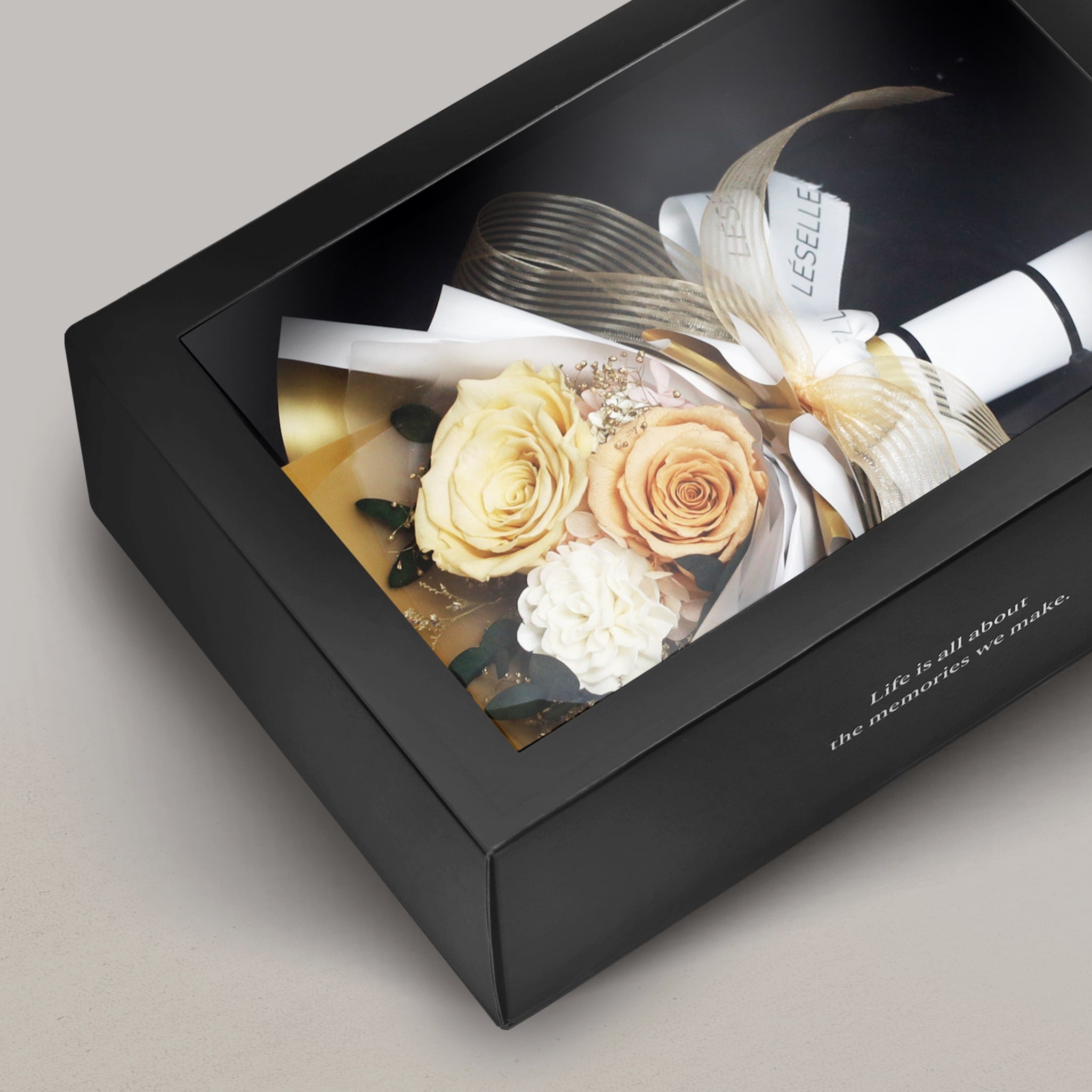 Dawn Peach Duo Preserved Rose Bouquet